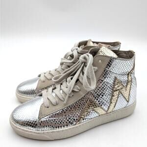 AllSaints Tundy Bolt High Top Sneaker Shoes Women's Silver Size US5.5 EU36